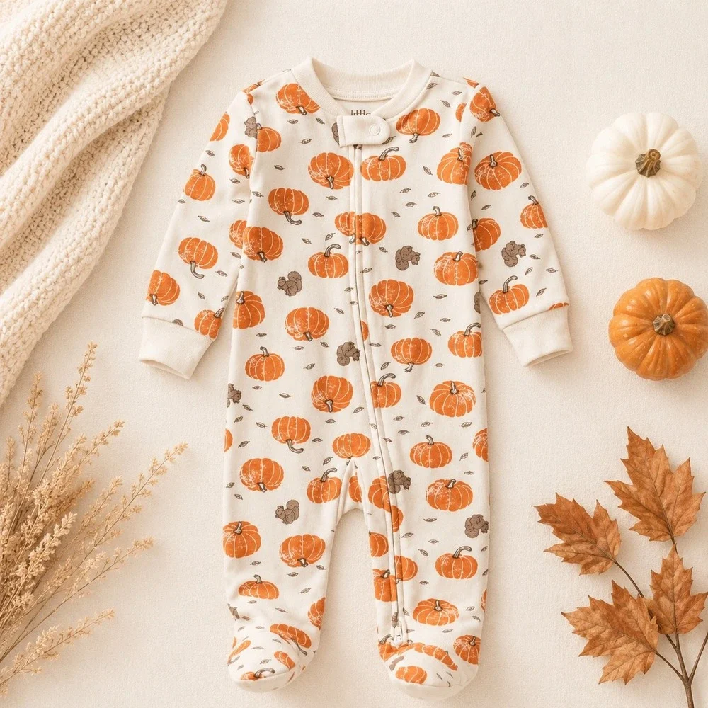 Little Planet by Carters Organic Cotton Pumpkin Squirrel Footed Sleeper PJs 6M